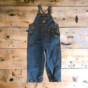 Carhartt Unisex Blue Jean Overalls Size 24 Months Snap Crotch Baby